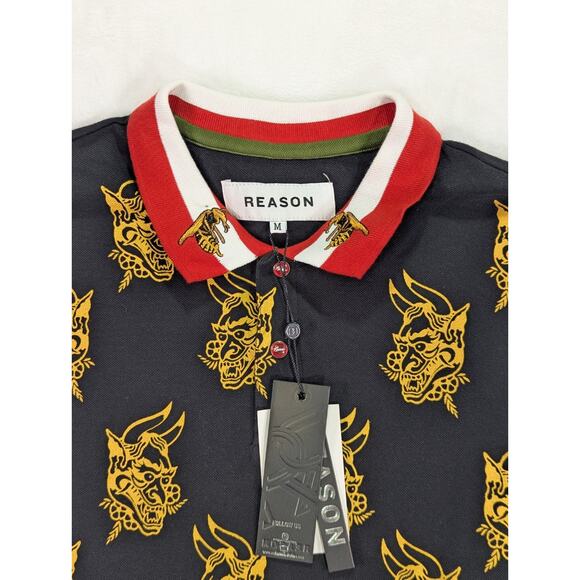 Reason Medium Long Sleeve Rugby Polo w/Dragon Heads,Wasps/Hornets - Picture 4 of 13